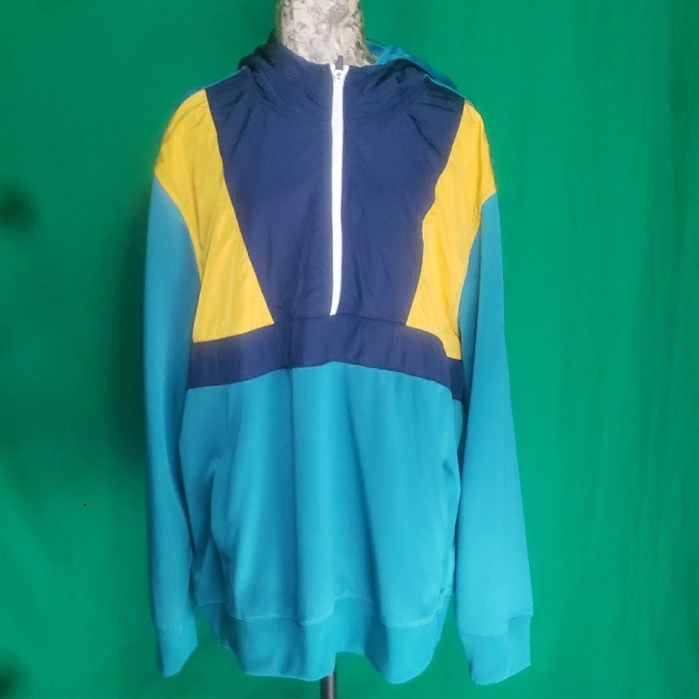 Xersion Colorblock Mens Hoodie Aqua Yellow Blue XXL